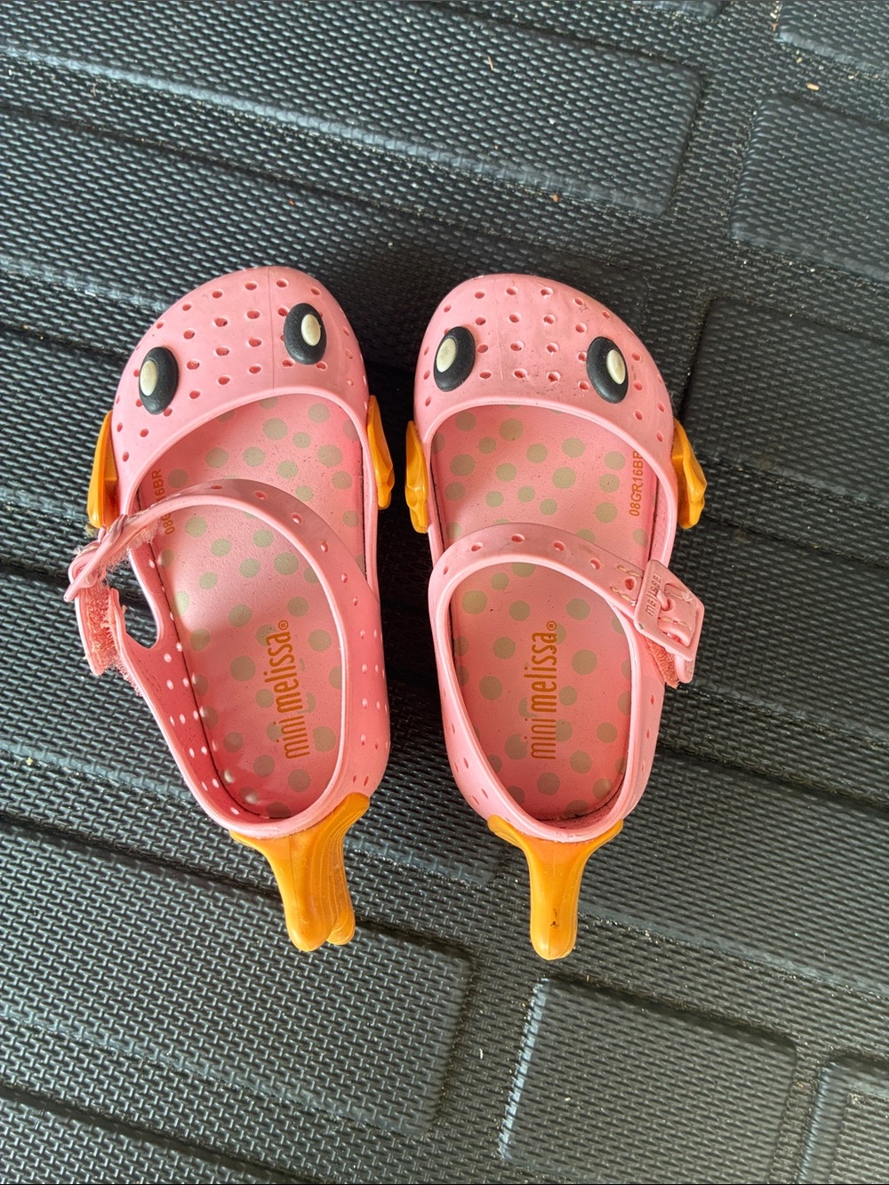 Mini Melissa Pink Jelly Mary Jane Sandals with Yellow Heel Accents